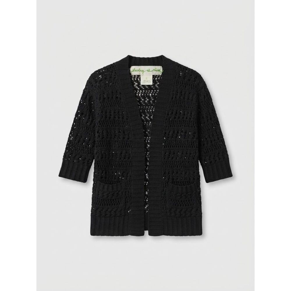 Staring at Stars Urban Outfitters Crochet Cardigan Black Open Knit Size S EUC